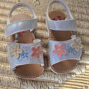 Rachel White Sandals with Floral Accents
